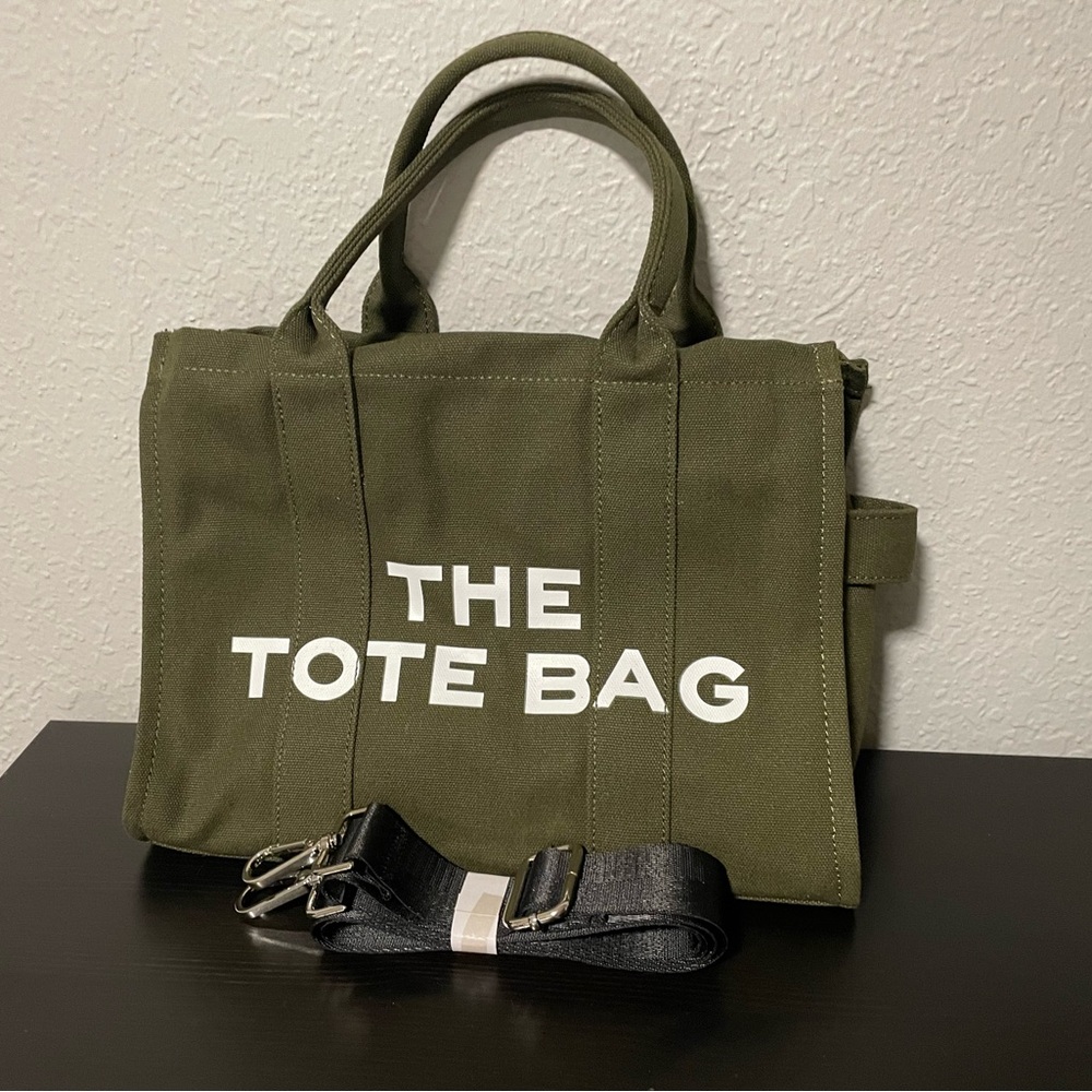Olive Green Canvas Duffel Tote Bag with Removable Strap